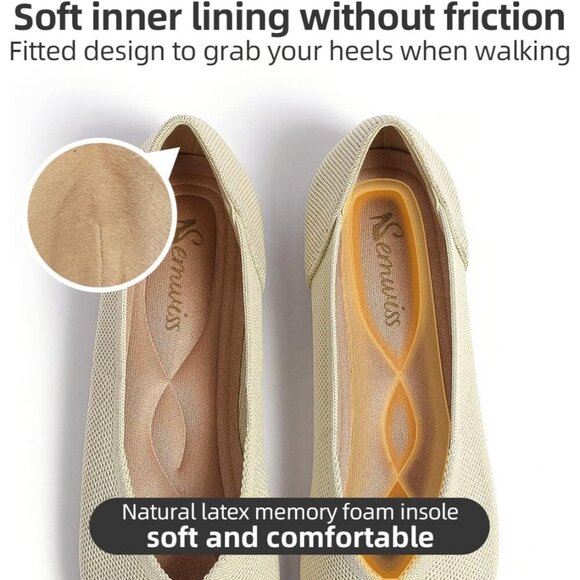 Women Pointed Toe Ballet Beige Flats Comfortable Casual Dressy Work Office Shoes - Picture 3 of 6